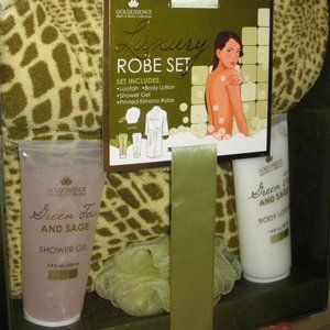 Robe Set Luxury Loofah Body Lotion Shower Gel Printed Kimono Robe Gold Essence